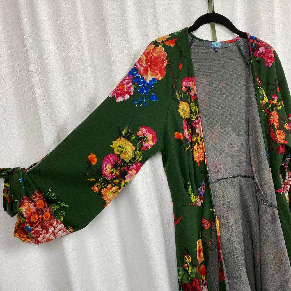 Anthropologie Eva Franco Green Floral Dahlia Wrap Mini Dress Sz.S - Picture 10 of 15